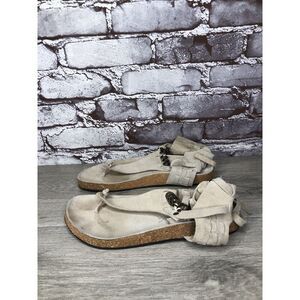 Free People Grey Suede Leather Collins Thong Chain Strappy Sandals Women 37EU/6M